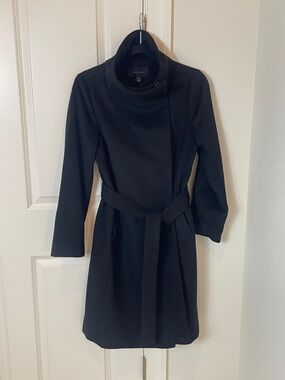 NWT Anne Taylor Black Long-Sleeve Wrap Dress Coat with Belt